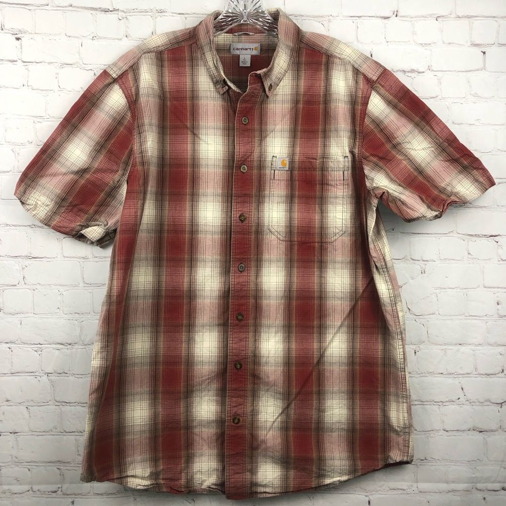 Carhartt Red Plaid Short Sleeve Button Up Men's Sz LT